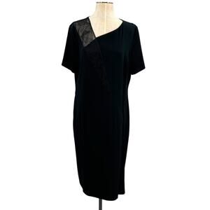 Strenesse Dress Sheath Short Sleeve Asymmetric Neck Lace Black Size US 12